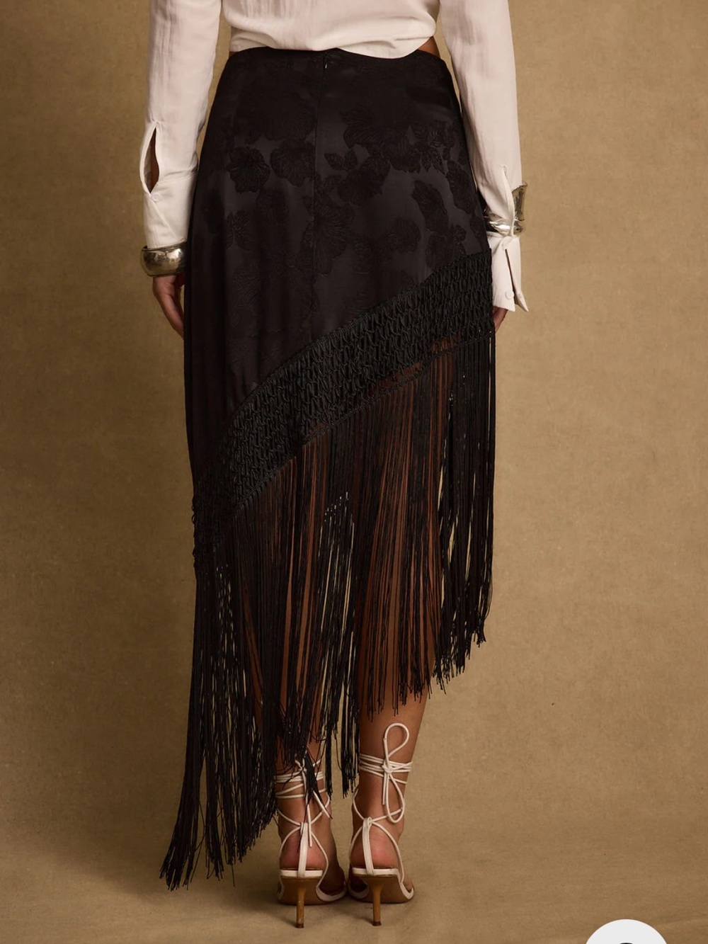12th Tribe Black Asymmetrical Fringe Midi Skirt - Picture 3 of 6